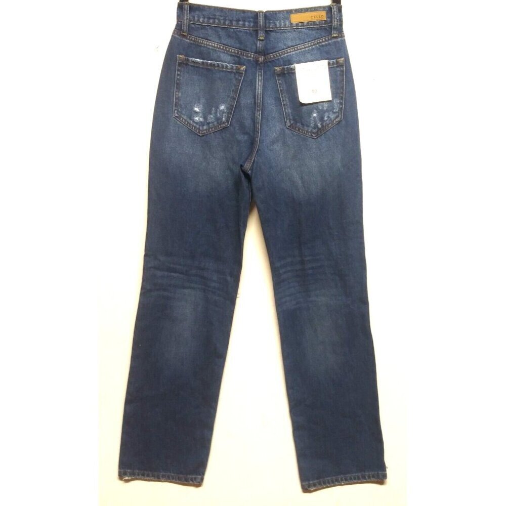 NWT Cello Dad Jeans Super High Rise Sz 3 Distressed destroyed ripped baggy blue - Picture 3 of 16